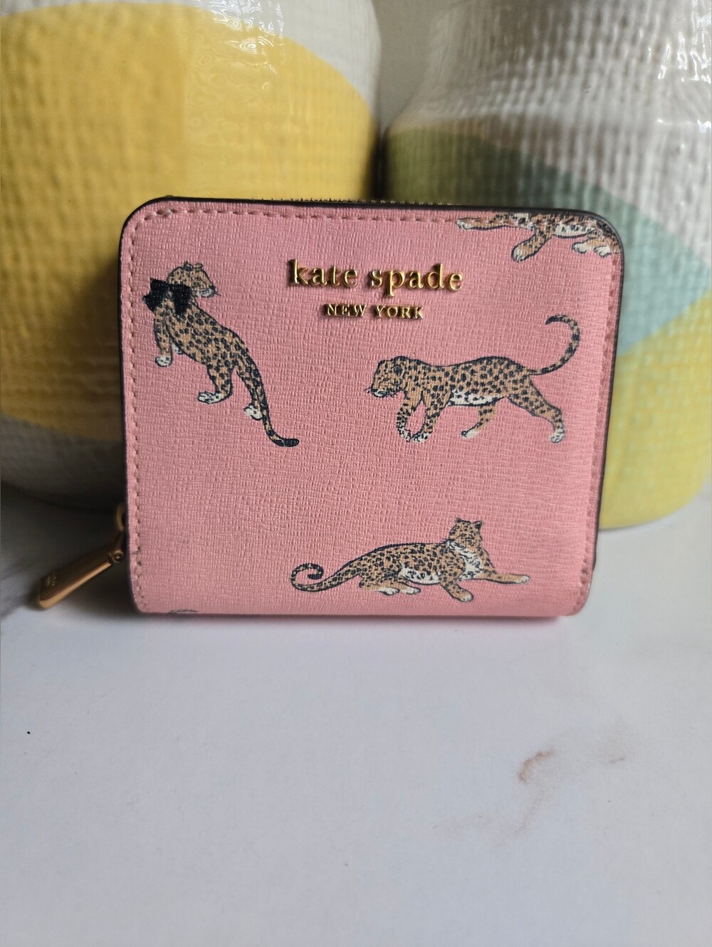 EUC Kate Spade Morgan Pink Leopard Print Bifold  Compact Wallet